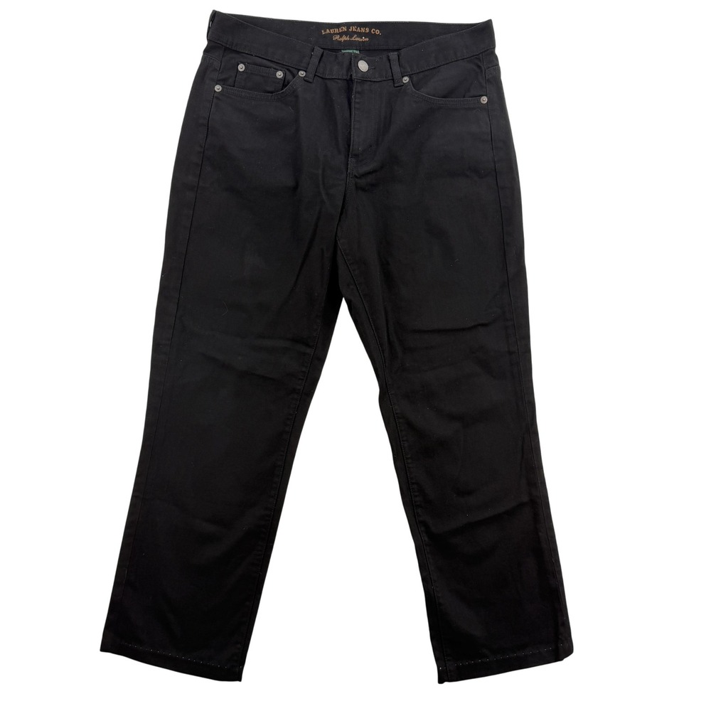 Lauren Jeans Co Ralph Lauren Womens 10 Black Stretch Straight Leg Jeans Hemmed